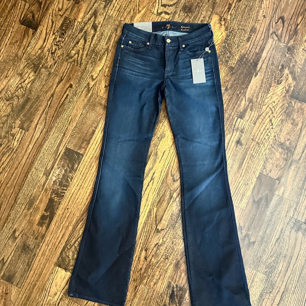 7 For All Mankind Blue Flare Wide Leg Jeans with Subtle Fading